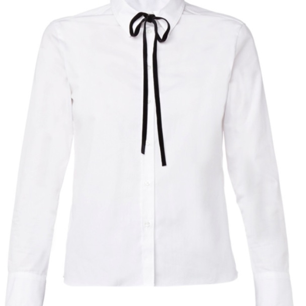 Maje white shirt with black velvet ribbon size 2